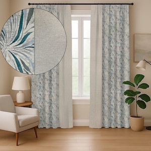 Ensemble de 2 rideaux en lin floraux, luxueux, plis pincés, prêts à l'emploi, design élégant, salon, chambre à coucher, tissu texturé doux, style classique