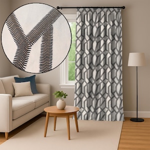 Beige Embroidered Jacquard Curtains, Abstract Pattern, Luxury Style Drapes, Ready Made or Custom Size, Free Shipping