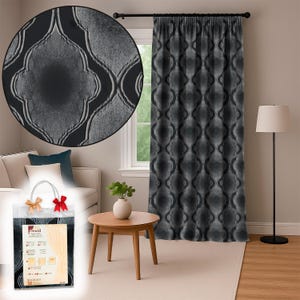 Luxury Pinch Pleat Curtains, Custom Size, Embroidered, Ready Made, Mid Century Modern, Black Color