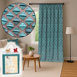 Cortinas xadrez turquesa de luxo, bordadas, pregas finas, prontas para uso ou personalizadas, estilo moderno de meados do século, frete grátis, embrulho para presente