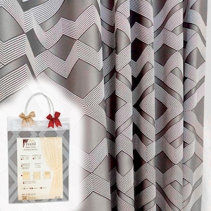 Grey Jacquard Curtains, Embroidered Geometric Plaid Style, Pinch pleat curtains, Ready Made or Custom Size, Free Shipping