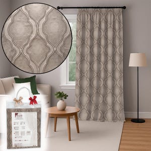Rideaux jacquard beiges à plis pincés, dimensions personnalisées, rideaux de luxe brodés, style Mid-Century moderne pour salon