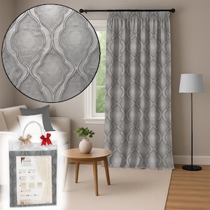 Luxury Grey Pinch Pleat Curtains, Embroidered Jacquard, Elegant Living Room Drapes, Custom or Ready Made