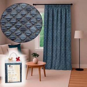 Cortinas de jacquard xadrez azul-escuro, bordadas, pregas finas, estilo sala de estar, prontas ou personalizadas, frete grátis, embrulho para presente