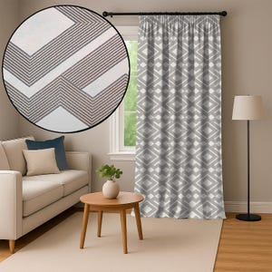 Rideaux jacquard brodés géométriques de luxe, rideaux à carreaux beiges, taille moderne du milieu du siècle, prête à l&#39;emploi ou personnalisée