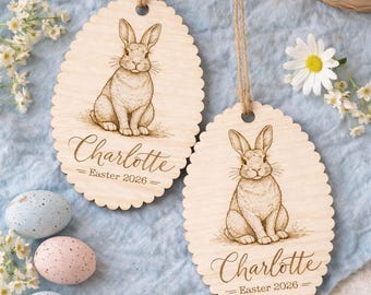 Easter Bunny Ornament, Engraved Gift Tag Laser Cut File (Digital Download)