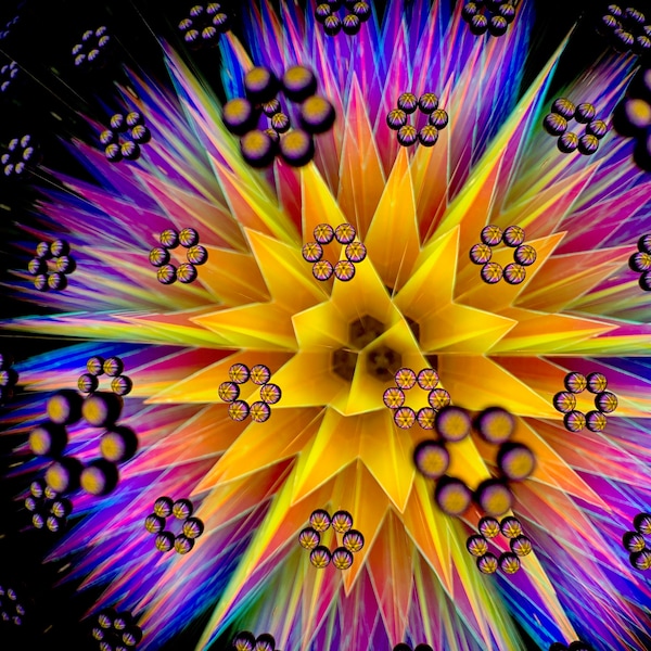Disco Dandelion Kaleidoscope - Dichroic Mirror, Handmade Pyrex Glass