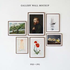 Makieta ścienna galerii w formacie 5:7 | Zestaw 6 ramek do ekspozycji dzieł sztuki | Obiekt inteligentny PSD