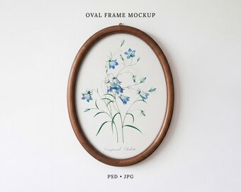 Oval Frame Mockup | Vintage Brown Wood Frame | PSD Smart Object