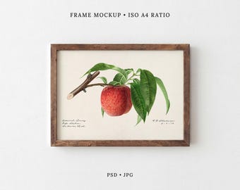 A4 Frame Mockup for Horizontal Artwork Display | Brown Rustic Frame | PSD Smart Object | JPG