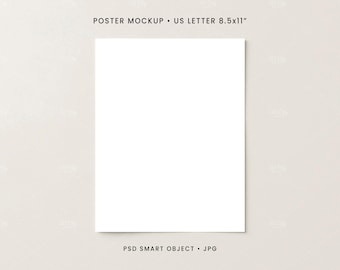 8.5x11 US Letter Poster Mockup PSD, JPG Artwork Display