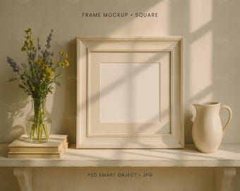 Square Frame Mockup | Cottagecore Art Display (PSD, JPG)