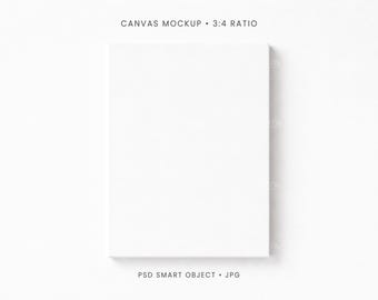 May include: A white canvas mockup with a 3:4 ratio, presented on a white background. The text "CANVAS MOCKUP • 3:4 RATIO" is at the top, and "PSD SMART OBJECT • JPG" is at the bottom. The canvas is rectangular and centered.