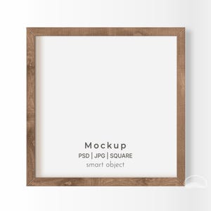 Square Wood Frame Mockup | Square Poster Frame Display | Minimalist Wall Art Mockup | PSD JPG Smart Object Template for Prints