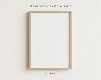 A4 Wood Frame Mockup for Vertical Poster Display | PSD Smart Object, JPG