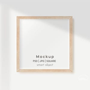 Square Wood Frame Mockup | Square Poster Frame Display | Minimalist Wall Art Mockup | PSD JPG Smart Object Template for Prints