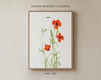 3:4 Realistic Canvas Mockup | PSD Smart Object | Vertical Poster Wall Art Display