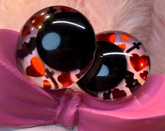 Goth Love - Hand Painted Safety Eyes: Amigurumi Crochet Tools (20-40mm, Black/Red/White Pupil)