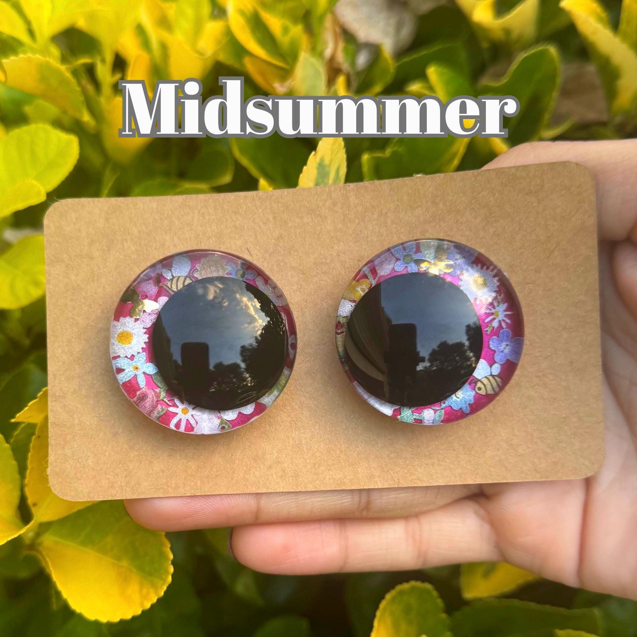 Midsummer Safety Eyes, Kawaii, Hand Painted, Amigurumi, Crochet tools, Sinker Eyes, 20mm, 25mm, 30mm, 35mm, 40mm. Black, red, white pupil