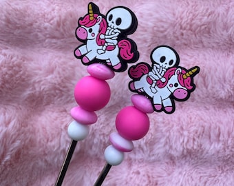 Pink Pony Ami Sticks, Crochet, Amigurumi, Sewing Sticks, Plushie, Spooky, Scary, Skeleton, Halloween