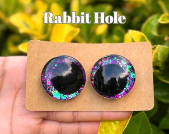 Rabbit Hole Safety Eyes, Kawaii, Hand Painted, Amigurumi, Crochet tools, Sinker Eyes, 20mm, 25mm, 30mm, 35mm, 40mm. Black, red, white pupil