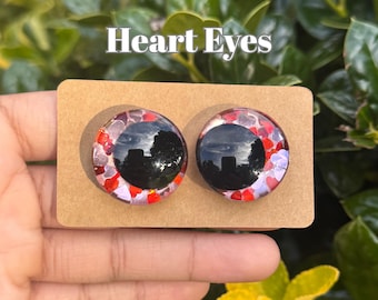 Heart Eyes- Hand Painted Safety Eyes: Amigurumi Crochet Tools (20-40mm, Black/Red/White Pupil)