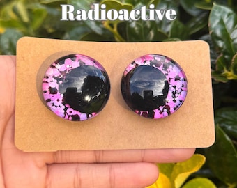 Radioactive Safety Eyes, Kawaii, Hand Painted, Amigurumi, Sinker Eyes, 20-40mm. Black, red, white pupil