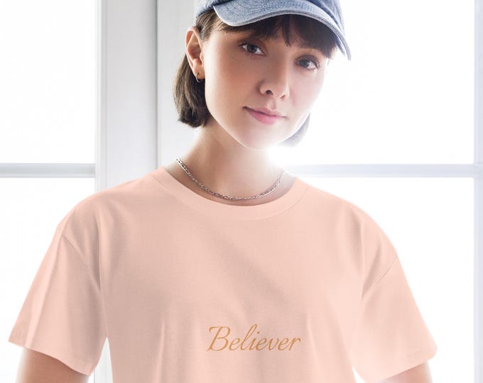 Featured listing image: Believer Women's Crop Top – Faith-Inspired Minimalist Tee - Faith Gift -