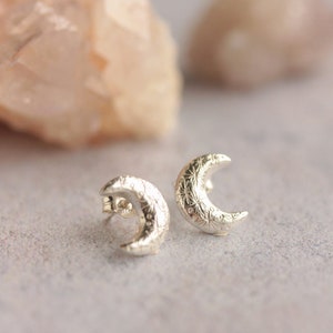 Crescent moon silver stud earrings