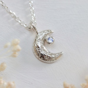 Crescent moon silver moonstone necklace