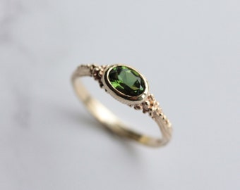 Elder forest green tourmaline gold ring
