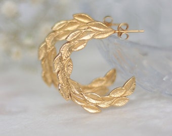 Willow leaf gold hoop earrings