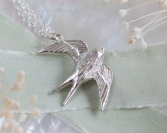 Swallow bird silver necklace