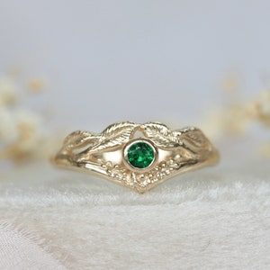 emerald gold leaf ring
