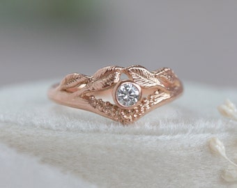 Willow leaf rose gold diamond ring