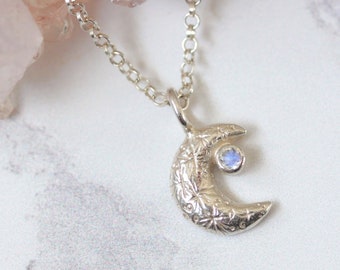 Crescent moon silver moonstone necklace