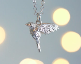 Robin bird silver necklace