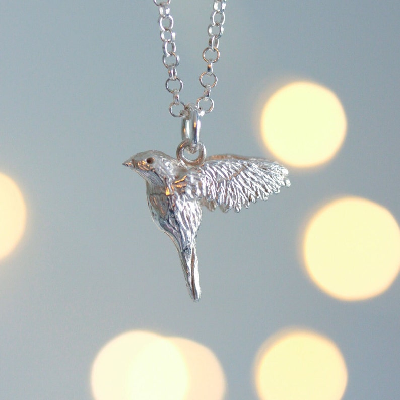 silver robin bird necklace