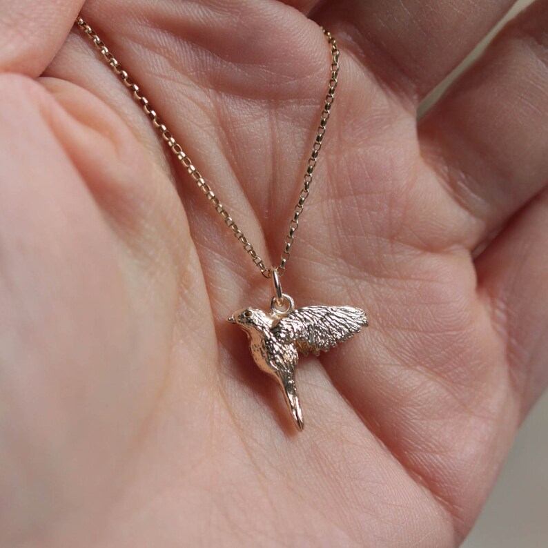 Solid Gold Robin Bird Necklace Etsy