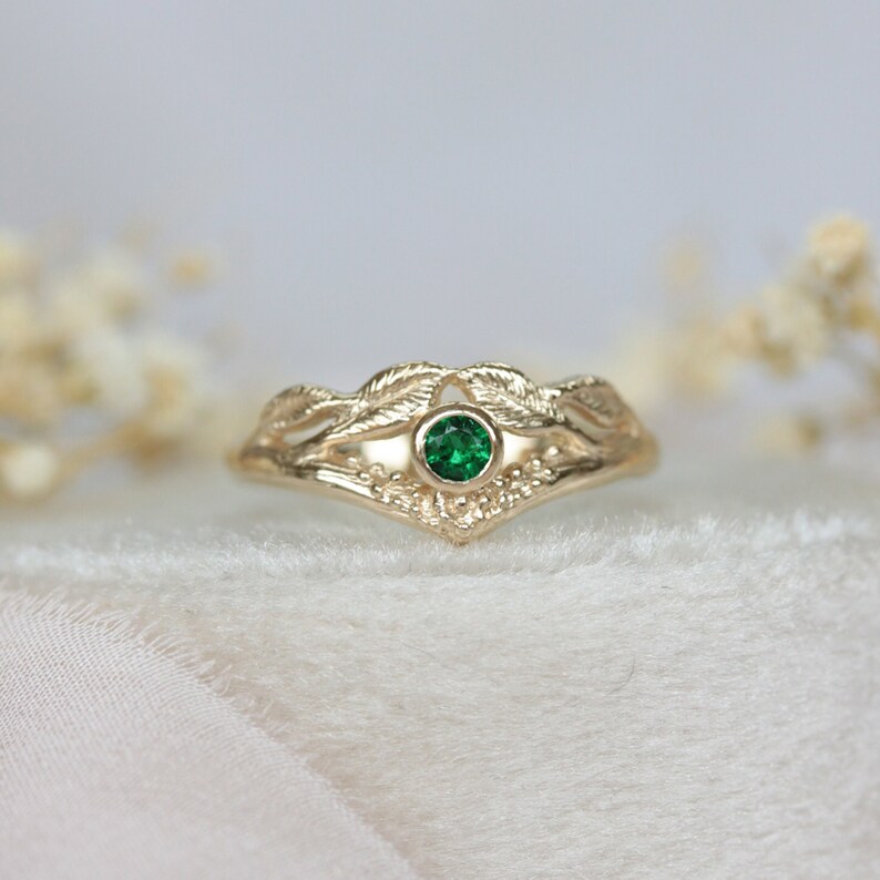 emerald gold leaf ring