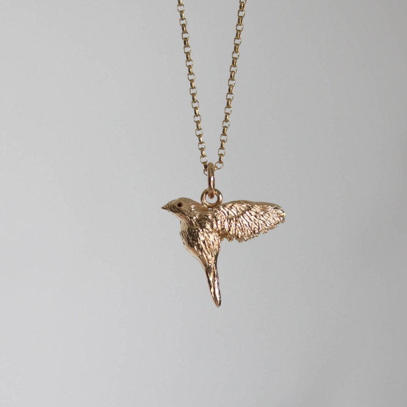 Solid Gold Robin Bird Necklace Etsy