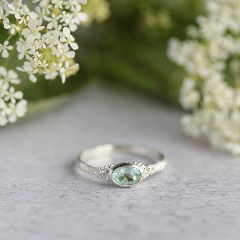 green beryl delicate silver ring