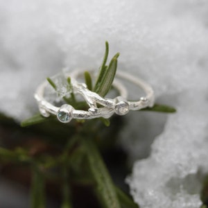 Oak twig silver aquamarine ring image 4