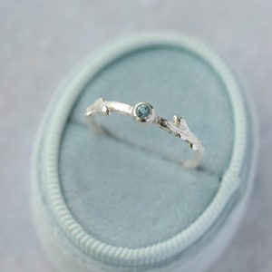 Oak twig silver aquamarine ring image 6