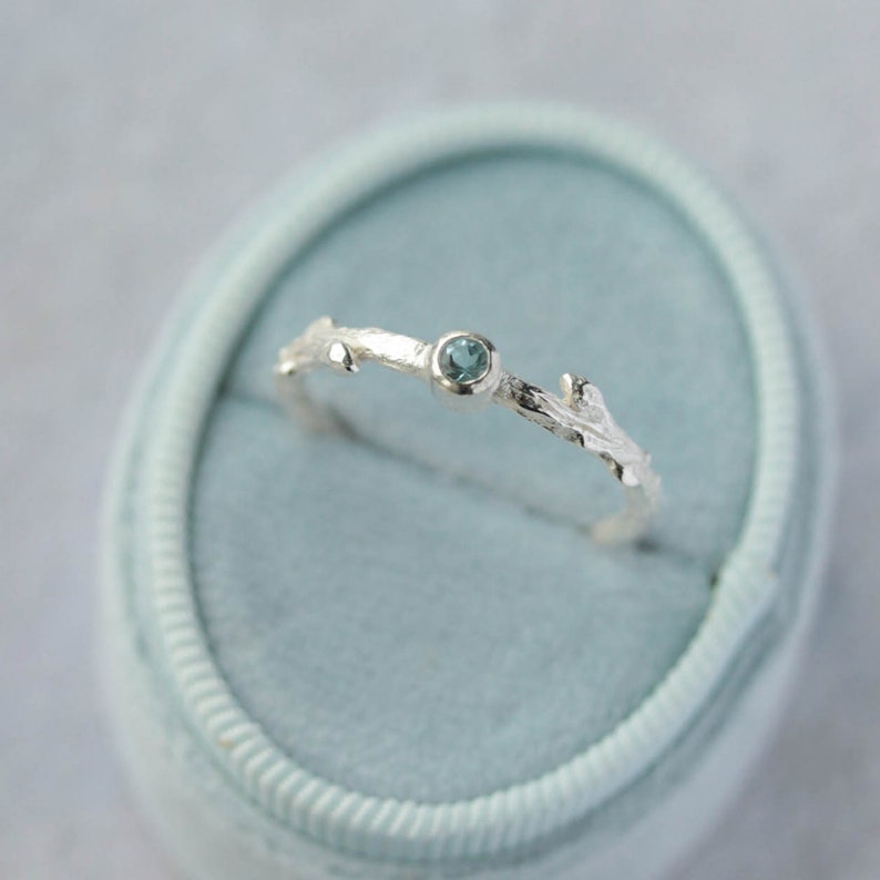 Oak twig silver aquamarine ring image 6