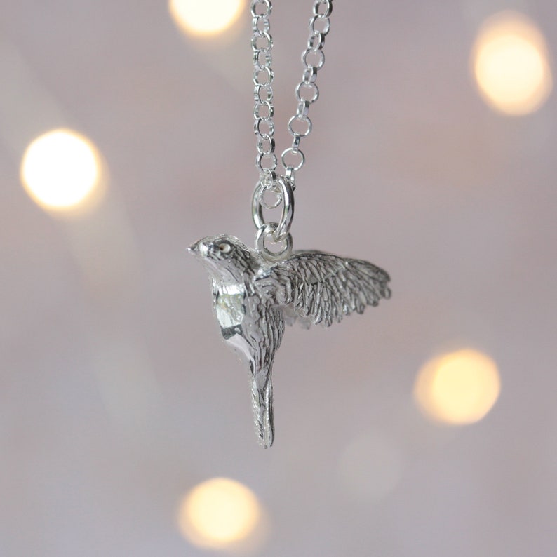 silver robin charm necklace