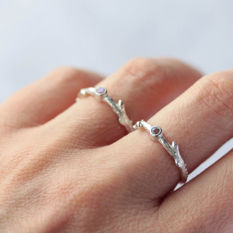 Oak twig silver aquamarine ring image 5