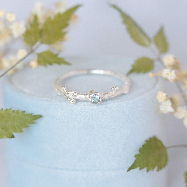 aquamarine oak twig ring