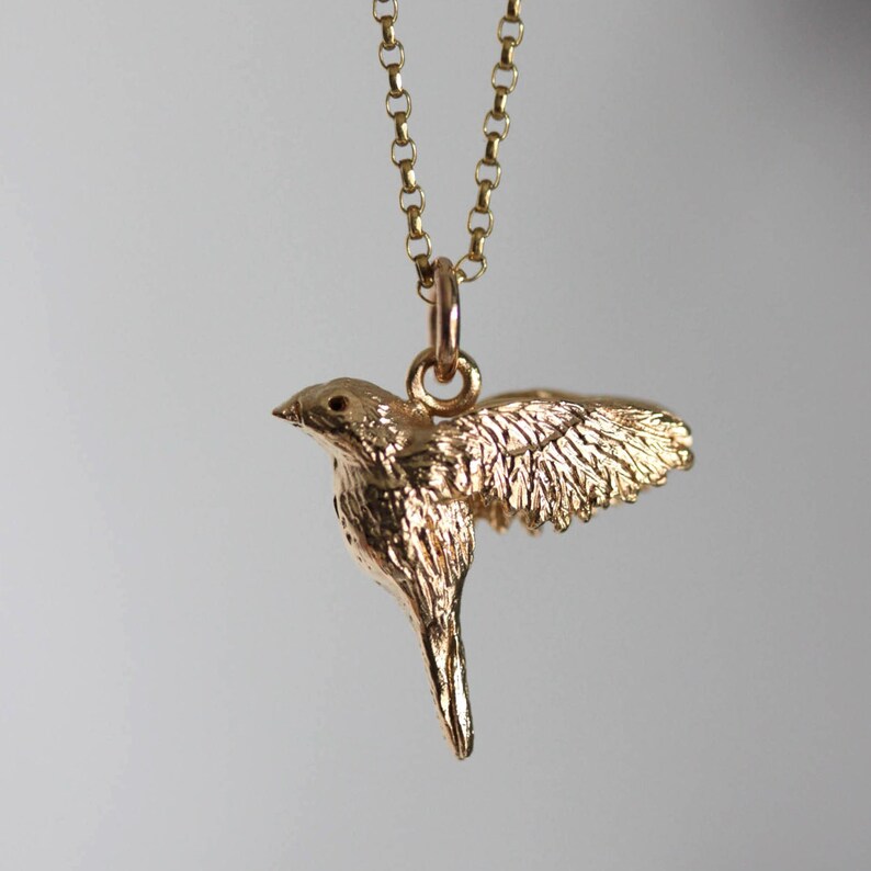 Solid Gold Robin Bird Necklace Etsy