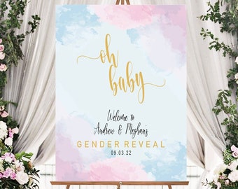 Gender Reveal Welcome Sign, Party decorations, Gender Reveal, Pink Blue Gold Sign, He or She, Boy or Girl, DIY, Digital File